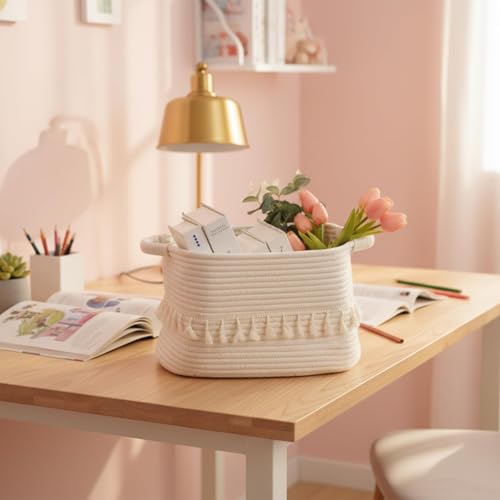 TeoKJ White Cotton Rope Baskets for Storage, Set of 3 Woven Clothes Basket for Organizing and Storage, Blanket Basket for Living Room Laundry Bathroom Shelves - color: White, size: 3 Pack