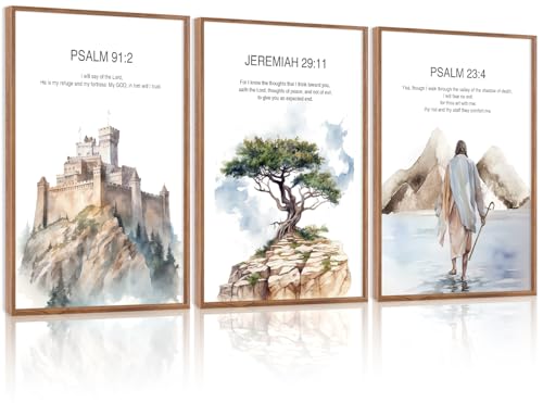 CHDITB Christian Bible Verse Framed Canvas Wall Art Set Of 3, Jesus Wall Decor, Scripture Jesus Wall Painting, Inspirational Biblical Art Prints For Dining Room Living Room Church (12X16 Inch) - color: Bible wall art