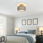Boho Rattan Ceiling Light Fixture - 3 Style Options Wicker Semi Flush Mount Ceiling Lights,Grey Coastal Light Fixtures,Bohemian Woven Basket Chandelier for Hallway Bedroom Nursery Kitchen Laundry - color: Gray