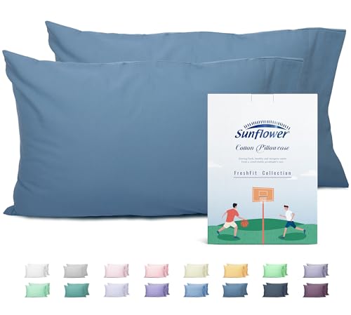 Sunflower Queen Pillowcases Set of 2, 100% Cotton Queen Pillow Cases 2, 20×30 inches Copen Blue, Soft and Breathable - color: Copen Blue, size: Queen (20"x30")