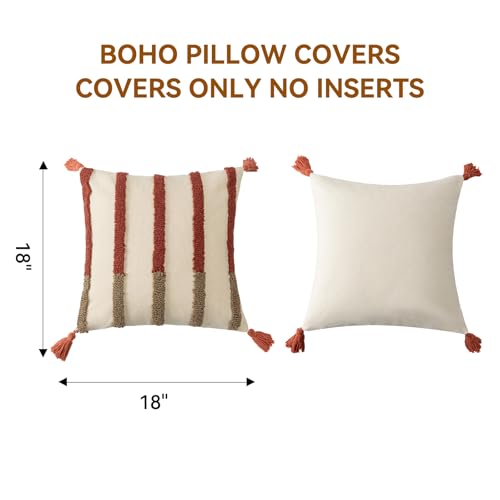 Boho Pillow Covers 18x18 Set of 2 Geometric & Striped Pillow Covers-Hand-Tufted Textured Pillowcases-Farmhouse Linen Decorative Throw Pillows for Sofa, Couch, Bed, Chair, Living Room, Thick Line - color: Thin Line