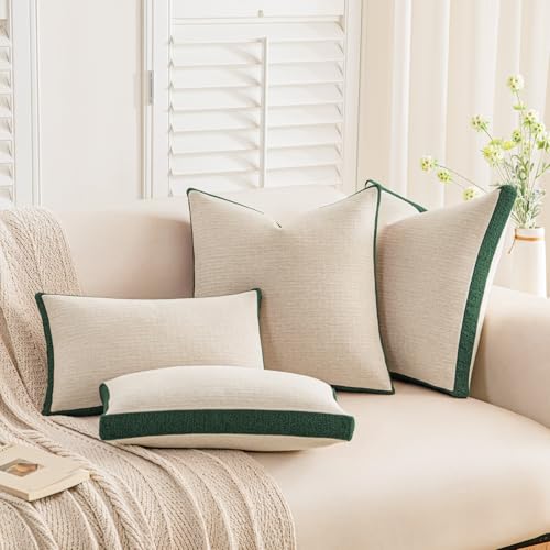 a moment Christmas Dark Green Loop Yarn Linen-Like Pillow Cover Natural Soft Decorative Throw Pillow Case Farmhouse 18x18 Inch, Textured Cushion Cover for Sofa Bed, Wrinkle-Resistant Home Decor - color: Dark Green, size: 18" x 18" (Pack of 2)