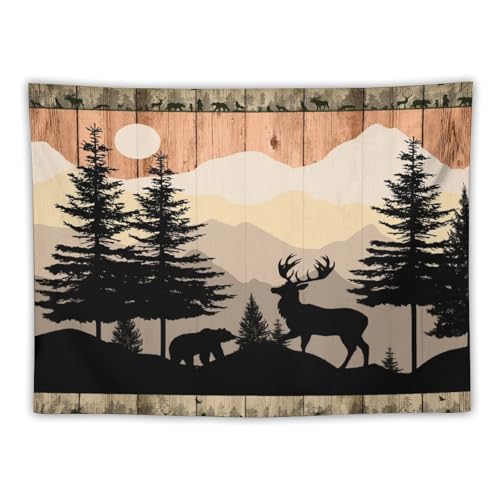 ZhiRain Farmhouse Forest Cabin Deer Tapestry Wall Hanging Rustic Wooden Tree Country Deer Bear Tapestries Home Decor for Living Room Bedroom Apartment Dorm 30"x40" - color: Cabin-16, size: 30"L x 40"W