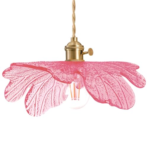 Pink Glass Pendant Lights Fixtures Flower Hanging Ceiling Light Girls Room Mid Century Pendant lamp Gold Chandelier for Kitchen Island Dining Room Foyer Cafe - color: Pink, Hardwired, size: Hardwired