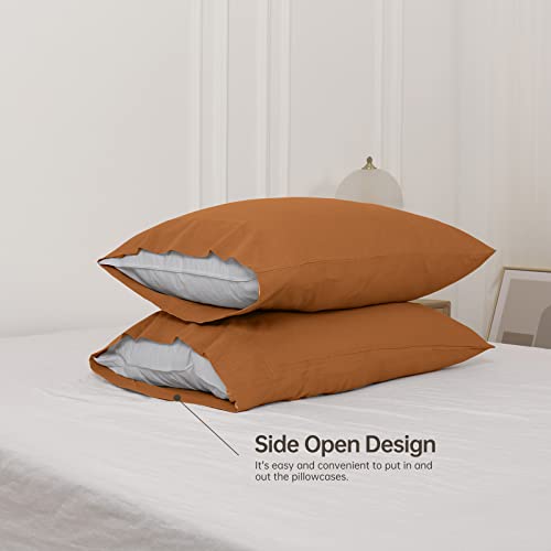 Simple&Opulence Linen Pillowcases 1 Pair Basic Style 55% Euro Linen 45% Cotton Blend Solid Color Flax Shams Set of 2, King Size 20"x40", Rust - color: Rust, size: 20"x40"