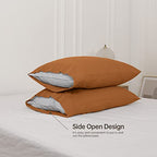 Simple&Opulence Linen Pillowcases 1 Pair Basic Style 55% Euro Linen 45% Cotton Blend Solid Color Flax Shams Set of 2, King Size 20"x40", Rust - color: Rust, size: 20"x40"