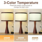 Boho Table Lamps for Bedrooms Set of 2-13" Wooden Spiral Base & Linen Shade - 3 Color Temps (2500K-4500K) LED Bulbs Included - for Bedroom, Office, Dorm, Nursery