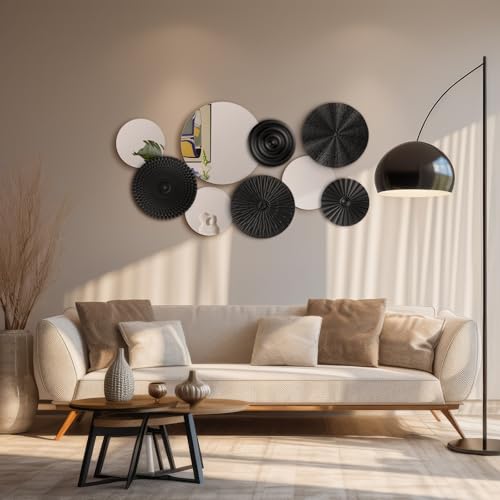 Blulu 9 Pcs Black Mirror Wall Decor Metal Round Home Art Decor Decorative Modern Circle Mirror Wall Art Sculpture Hanging Decorations for Home Living Room Office - color: Black