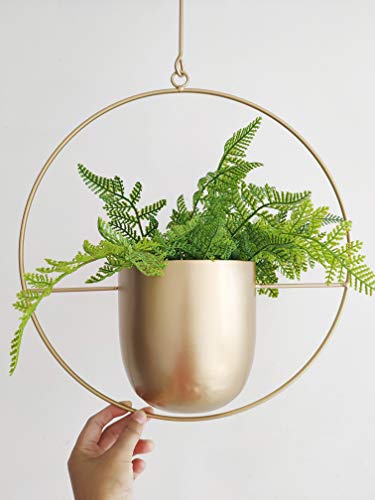 RISEON Boho Gold Metal Plant Hanger,Metal Wall and Ceiling Hanging Planter, Modern Planter, Mid Century Flower Pot Plant Holder, Minimalist Planter for Indoor Outdoor Home Decor - color: Gold, size: Round shape