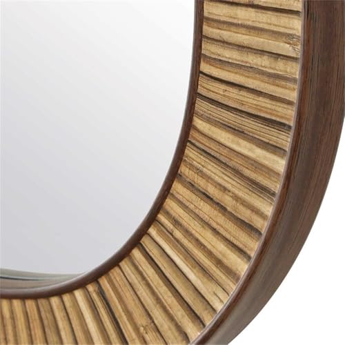 Pemberly Row Farmhouse Accent Wall Mirror, Rectangular Rattan-Style Frame, Dark Brown Finish, Rounded Corners, Durable Construction, Coastal or Farmhouse Decor for Living Room or Bedroom