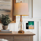 OYEARS 23" USB A+C Table Lamps for Bedroom Living Room Modern Bedside Lamps Retro Farmhouse Rattan Glass Nightstand Nightlight Lamps,Two Light Points - color: Walnut