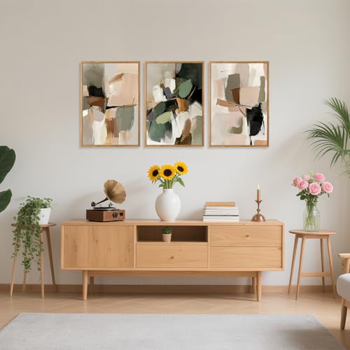 CHDITB Modern Abstract Framed Canvas Wall Art, Minimalist Neutral Wall Decor, Mid Century Poster, Wabi Sabi Painting, Earth Tone Boho Geometric Art Print for Living Room Bedroom Office Decor 12”X16”x3 - color: Abstract B