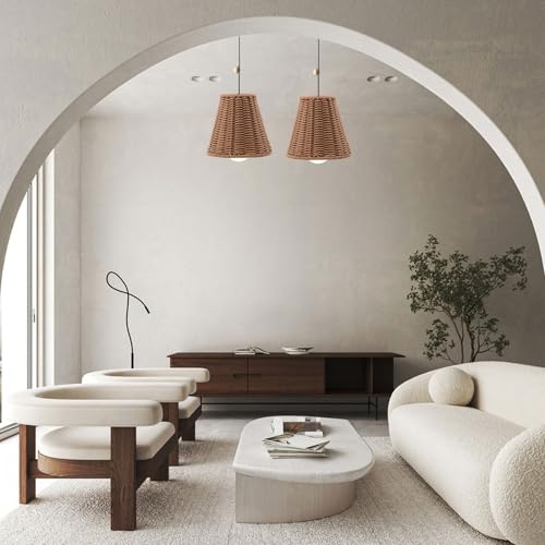 Clip-On Chandelier Lamp Shades Cone Imitation Rattan Lamp Shades Replacement Clip on Lamp Shade for Floor Lamp Pendant Light Wall Sconces, Camel, 5.9in diameter - color: Camel
