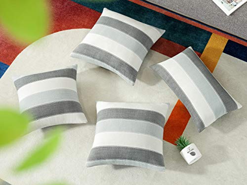 AmHoo Pack of 2 Farmhouse Stripe Check Throw Pillow Covers Set Case Cotton Linen Decorative Pillowcases Cushion Cover for Couch Bench Sofa 16x16Inch Dark Grey Beige - color: Dark Gray Beige, size: 16" x 16" (Pack of 2)