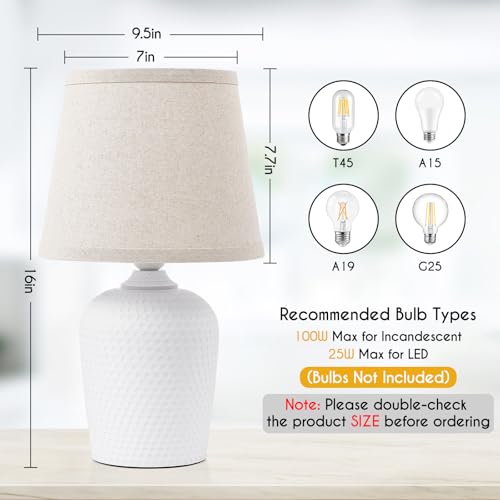 Sucolite 16'' Table Lamps Set of 2, Bedside Nightstand Lamps for Bedroom Kid’s Room, Cute Desk Lamps with Studded Texture Base for Reading Nursery Living Room Office,Beige & White - color: Beige & White, size: 16''