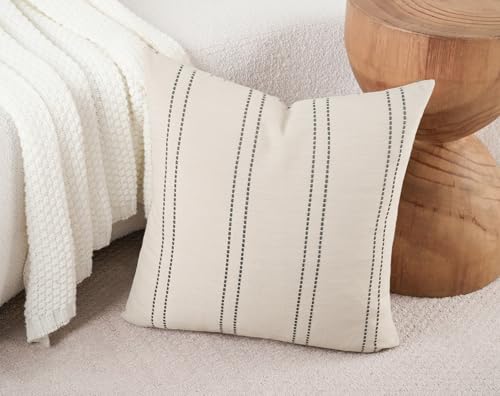 Decorative Throw Pillow Covers 20x20 Inch Set of 2 Linen Striped Accent Neutral Beige Farmhouse Boho Square Cushion Covers for Couch Sofa Bed Living Room Modern Home Decor, Grey - color: Grey, size: 20" x 20" (Pack of 2)