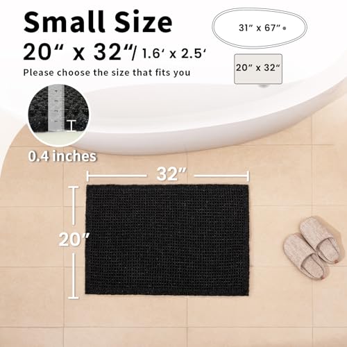 Black Bathroom Rug - Waffle Bath Mat Non Slip Washable, Super Absorbent & Quick Dry, Boho Bath Mat Farmhouse Bathroom Decor, 20'' x 32'', Black - color: Black, size: 20'' X 32''