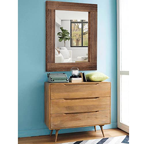 Rustic Mirror Wooden Rectangular Antique Wall Mirror Frame Decor Farmhouse Bedroom Dresser Bedroom Entryway Mirror Large Brown 26"x18" - color: Brown, size: 26"L x 18"W