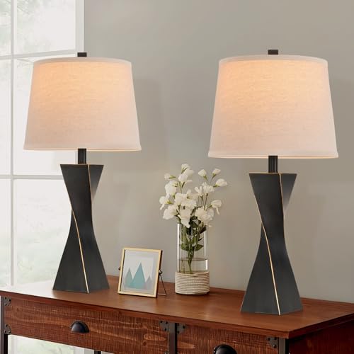 Bedside Lamps Set of 2 Unique Modern Vintage Table Lamp Rustic Farmhouse Desk Lamps for Living Room End Tables Bulb Not Included, Linen Shade, 26.5 in,Black Gold - color: black gold（Set of 2）
