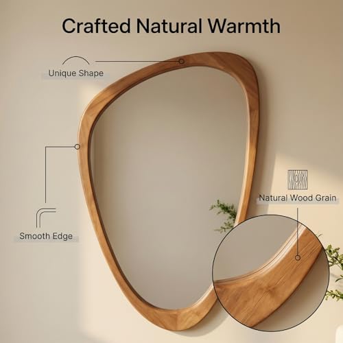 Irregular Wall Mirror Asymmetrical Bathroom Mirror, Wall Mounted Decorative Mirror with Wooden Frame for Living Room, Vanity, Bedroom, Entryway, Hallway (19" x 30") - color: Wood, size: 30"L x 19"W