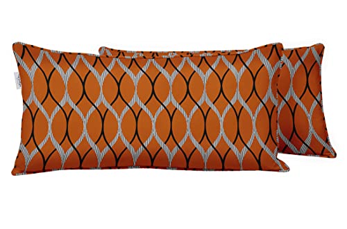 Indoor/Outdoor Polyester Fabric Lumbar Pillow Cover, All-Weather Waterproof Rectangular Cushion Case for Patio Furniture, 12 x 18 Set of 2 - Block-71 - color: Orange3, size: 18" x 12" (Pack of 2)