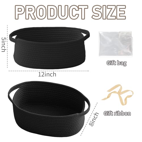 JMvicyroam Woven Basket,Small Rope Storage Bin with Handles & Ribbon Bag, Organizer for Shelves Closets,Gift Basket Empty for Birthday,Books,Dog Toys, Black/3 Pack - color: Black, size: 3 Pack