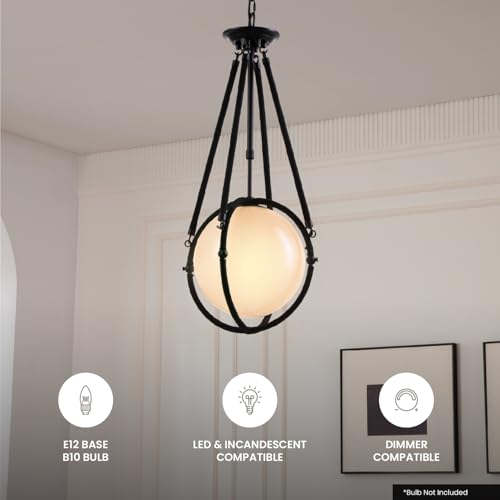 Voyager 1-Light Matte Black Pendant, Hanging Pendant Light with Rope Detailing & Smoked Glass Shade in Modern Industrial Style, Adjustable Hanging Length & Sloped Ceiling Adaptable - color: Voyager - 1 Light