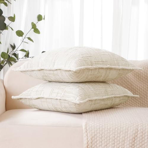 HPUK Fall Chenille Soft Throw Pillow Covers 18x18 Set of 2, Accent Cushion Covers for Living Room, Bedroom, Decorative Solid Color Pillow Covers for Couch, Sofa, Chair, White - color: Chenille-natural White, size: 18" x 18" (Pack of 2)