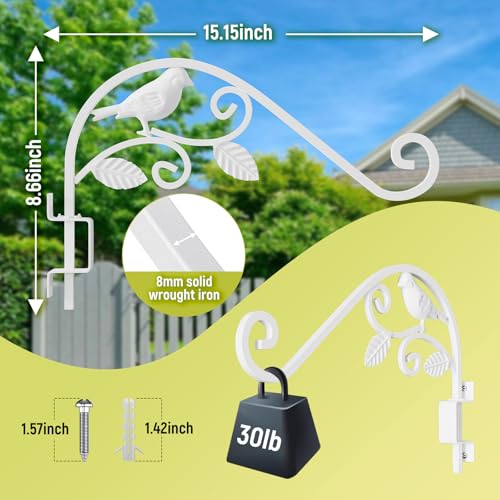 4 Pack 15" Swivel Plant Hangers Outdoor, 6-Angle Adjustable Wall Mount | 30LB Load Solid Iron Plant Hooks for Wall,Planters,Flower Pots,Bird Feeders,Lanterns,Wind Chimes,Indoor and Outdoor use White - color: White - 4 Pack