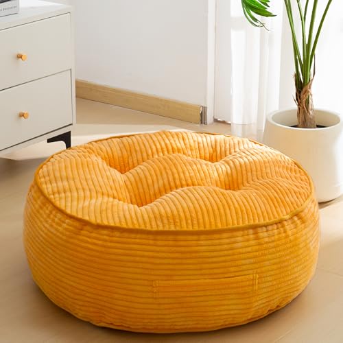 HIGOGOGO 8" Extra Thick Floor Pillow Cushion for Adults, Meditation Cushion Pillow, Large Round Floor Sitting, Tufted Corduroy Cover, for Tatami Living Room or Yoga, 22x22 Inch, Orange - color: Round Orange, size: 8" Thick(Pack of 1)