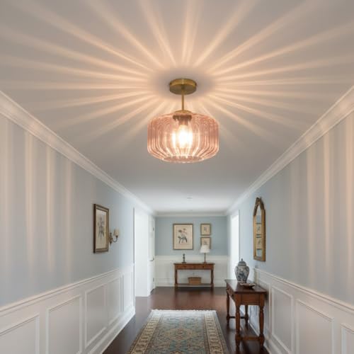 Modern Semi-Flush Mount Light Fixture Blush Pink Ceiling Lamp with Brushed Gold Base, Bedroom Light Fixture for Girls Bedroom, Nursery, Master Suite Hallway - color: Pink, 1-Light