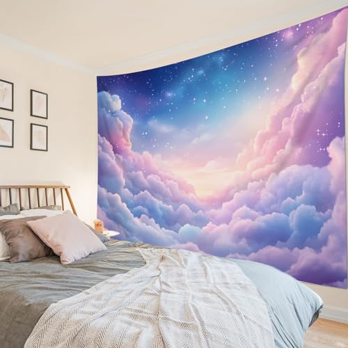 SCECALA Fantasy Pink Cloud Tapestry Purple Pink Pastel Sky Cloud Wall Art Tapestry Nature Landscape Wall Hanging for Bedroom Living Room College Dorm Photography Party Home Decor 59x51 Inch - color: Blue, size: 51"L x 59"W