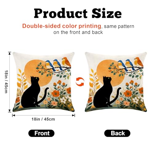BVBOX Set of 4 Throw Pillow Covers 18"x18", Double-Sided Decorative Pillow Cases, Soft Flax/Short Plush Pillow Covers for Bed, Sofa, Couch, Living Room, Bedroom (Flax, Black Cat) - color: Black Cat