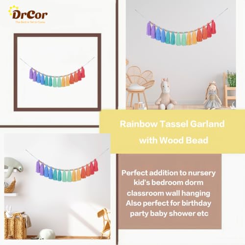 DrCor Crayon Rainbow Tassel Garland – Colorful Handmade Yarn Banner for Classroom Decor, Bulletin Board, Nursery, Kids Room, Playroom, Baby Shower & Birthday Party Decorations - color: Rainbow