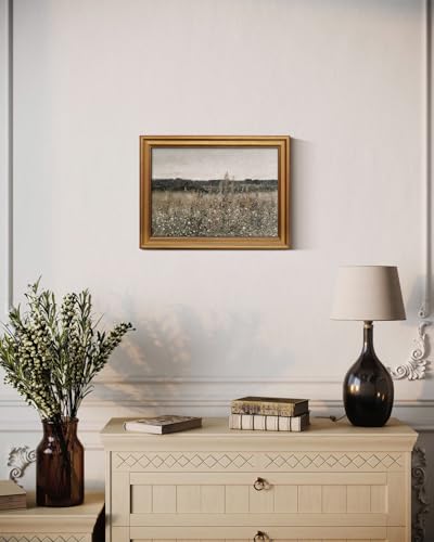 HUARCEY Gold Framed Canvas Wall Art Prints, Living Room Vintage Art Aesthetic, Wildflower Field Floral Landscape Paintings Farmhouse Decor, Retro Decoration for Bedroom Bathroom, 12x16Inch - color: Champ Fleuri, size: 16"L x 12"W