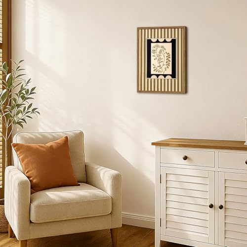 Vintage Boho Floral Wall Art Modern Botanical Flower Wall Decor Painting, Mid Century Plant Striped Poster Canvas Print Picture for Living Room Bedroom 12x16 inch Wood Framed - color: Floral D, size: 16"L x 12"W