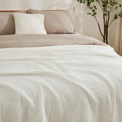 EMME Cotton Muslin Throw Blanket for Couch Breathable Gauze Soft Lightweight Blankets for Adults (50"x60") - color: 04 - White, size: Throw (50" x 60")