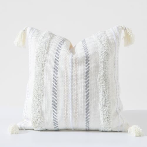 Set of 2 Boho Woven Decorative Throw Pillow Cover with Tassels White, 20"x20" - color: White, size: 20" x 20" (Pack of 2)