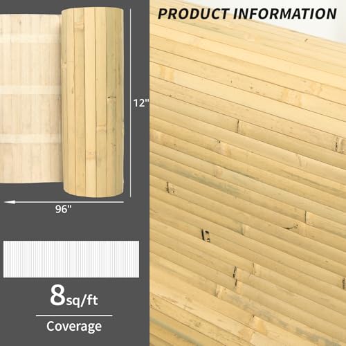 Art3d Natural Bamboo Wall Panel for Interior Wall Decor, Renewable Pole Wrap Wainscoting Paneling for Wall Ceiling Furniture Cabinet Office, 12 x 96 Inch, 2-Pack - Natural - color: Natural, size: 2-12" x 96"
