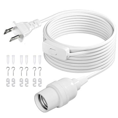 DiCUNO Hanging Lantern Extension Cord Cable, E26 Pendant Light Socket On Off Inline Cord Switch Control Lamp, Switch Close to Polarized Plug, 20 Feet (6M), White, 1-Pack - style: 20ft - White