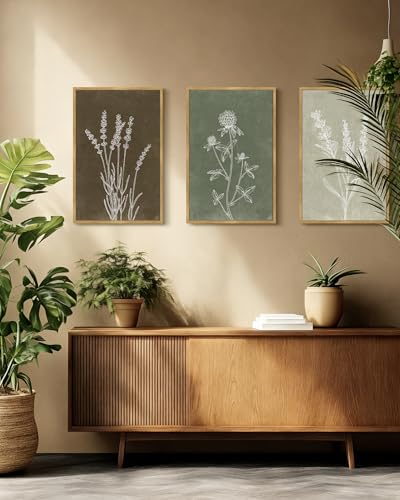 Drsoum Vintage Boho Flower Wall Art Framed Retro Botanical Floral Wall Prints Wildflower Neutral Rustic Bohemain Artwork Bedroom Ready to Hang 16x24in Natural Framed - color: Green Tree, size: 24L" x 16W", Natural Framed