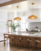 Boho Rattan Pendant Light, 12 Inch Hand Woven Rustic Chandelier, Farmhouse Hanging Ceiling Light Lamp Wicker Chandelier for Dining Room Kitchen Island Living Room - color: 11.81″-Semicircle