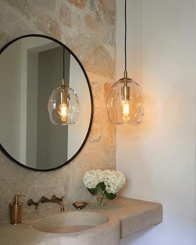CASAMOTION Glass Pendant Light Gold and Clear Organic Globe Ceiling Hanging Fixtures Modern Industrial Ambient Lighting Over Kitchen Island Sink Bar Counter Porch Small Medium Lamp 8 Inch H - color: Clear+Gold 8"H-1 Pack