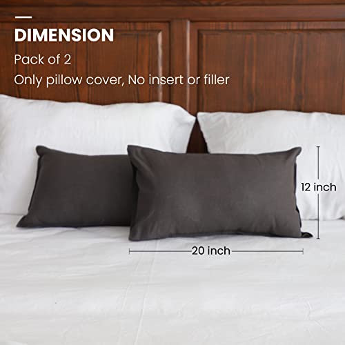 Simple&Opulence Linen Lumbar Pillow Covers 12x20 Inch Set of 2 Flax Cotton Blend Rectangular Decorative Throw Cushion Cover for Couch Sofa Bedroom Office Soft Breathable Farmhouse - Dark Grey - color: Dark Grey, size: 12"x20"