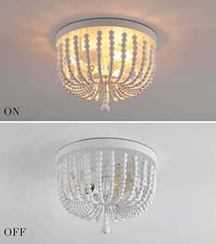Q&S White Boho Beaded Chandeliers Flush Mount Ceiling Light,3-Lights Small Chandelier Light Fixture for Bedroom,Kitchen,Dining Room,Living Room,Stairway Gazebo - color: Ceiling-3WH