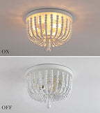 Q&S White Boho Beaded Chandeliers Flush Mount Ceiling Light,3-Lights Small Chandelier Light Fixture for Bedroom,Kitchen,Dining Room,Living Room,Stairway Gazebo - color: Ceiling-3WH