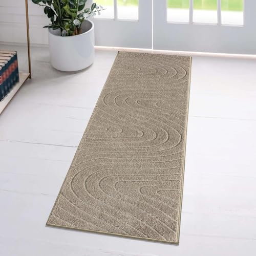 LUXE WEAVERS Modern Geometric Wave Beige 2x8 Area Rug - color: Beige, size: 2' x 8' (Runner)
