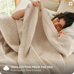 Bedsure 100% Cotton Muslin Blanket 8-Layer King, Breathable & Substantial Oeko TEX Gauze Bedding, PureWoven All-Season Moisture-Wicking Comfort, Softens After Wash, Linen Beige, 108"x90" - color: Linen Beige, size: King