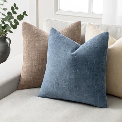 Set of 2 Textured Throw Pillow Covers Decorative Soft Accent Square Chenille Pillowcases Neutral Farmhouse Cushions Modern Home Decor for Couch Sofa Bedroom Living Room 18x18 Inch,Blue Gray - color: Blue Gray, size: 18" x 18" (Pack of 2)
