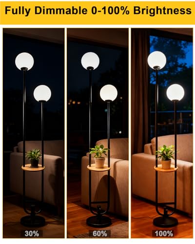 63IN 2-Globe Floor Lamp Dimmable Tall Standing Lamps with Table 3000K Warm White Unique Vintage Modern Mid Century Floor Lamp with 5Lbs Heavy Base for Living Room-Black - color: 2 Globe-Black